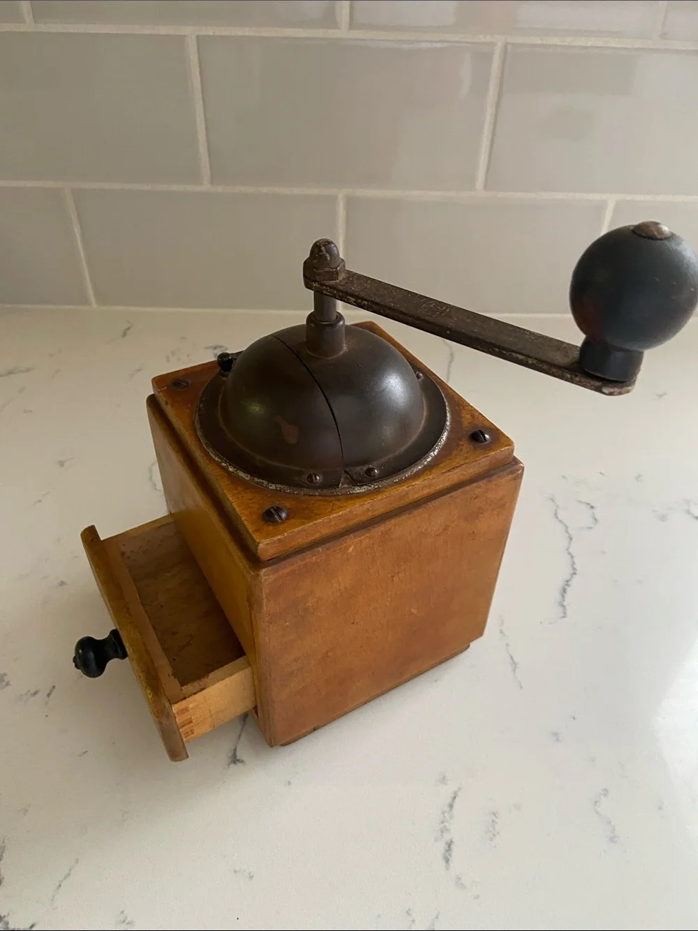 Vintage Antique Wood Hand Crank Coffee Grinder Box Mill